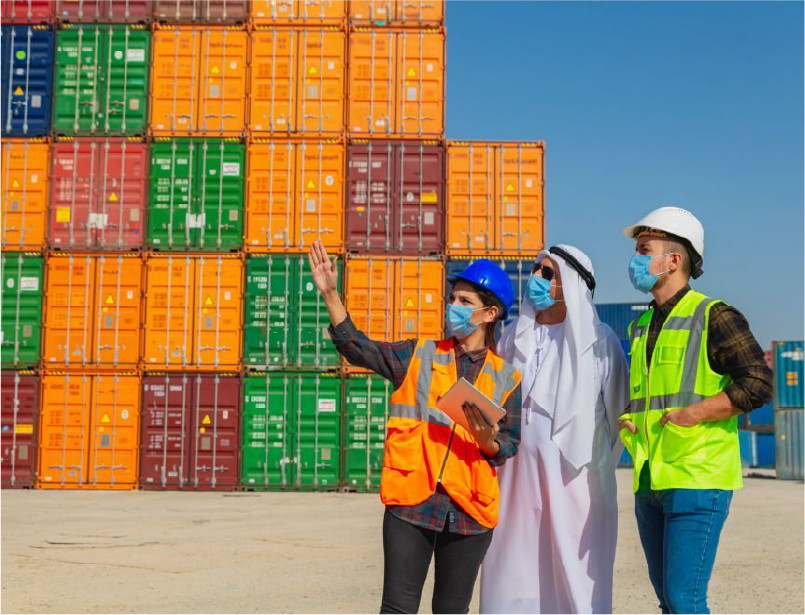 Air, sea, and ground freight operations at an international logistics hub